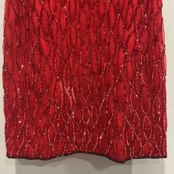 Vintage 80s Lawrence Kazar, New York silk sequin red mini dress medium petite - Picture 5 of 6